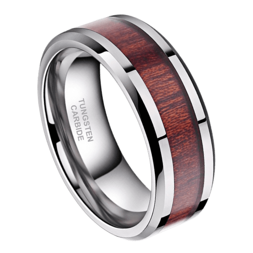 wood mens ring wedding anniversary engagement band on silver tungsten 8mm in all sizes