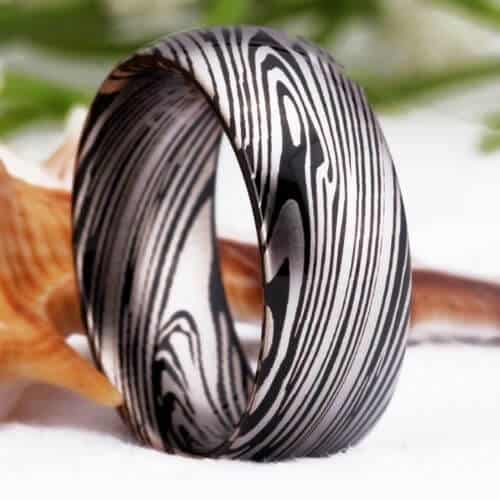 Damascus Steel Pattern on a Mens Tungsten Ring
