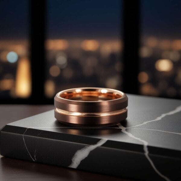 Brown and rose gold ring for men