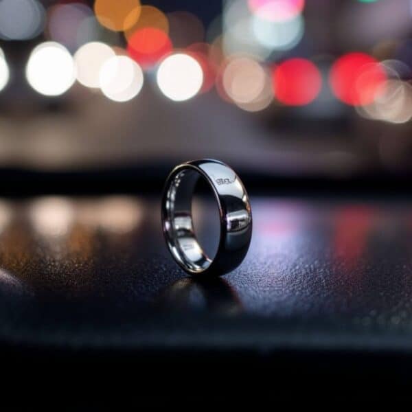 Mens silver tungsten wedding band or engagement ring. A classic slightly domed silver ring for gents.