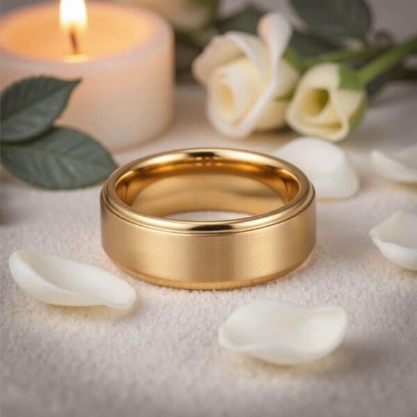 Mens Gold Wedding Band or Engagement Ring - Tungsten