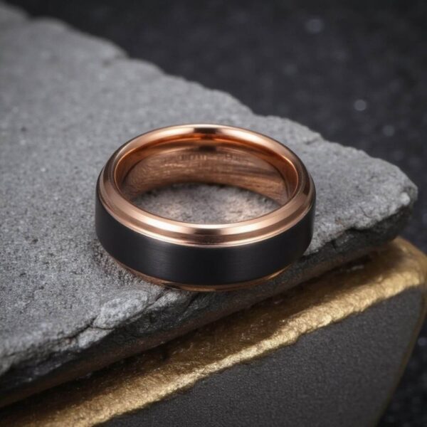 A black and rose gold ring for guys - suited as a male wedding band or a fashion statement ring for him.