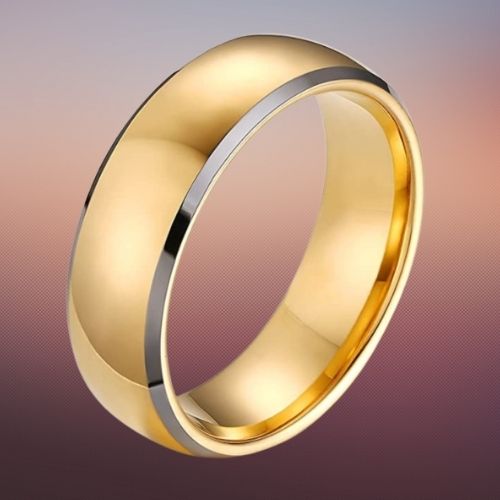 Tungsten Carbide Ring for Men - Gold with Silver RIms modern style traditional design