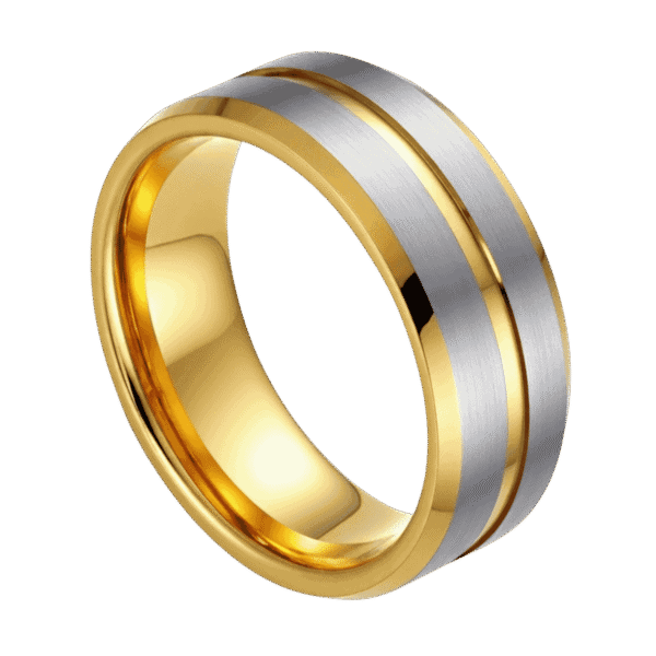 An impressive gold and silver tungsten ring. With brushed silver and polished gold.