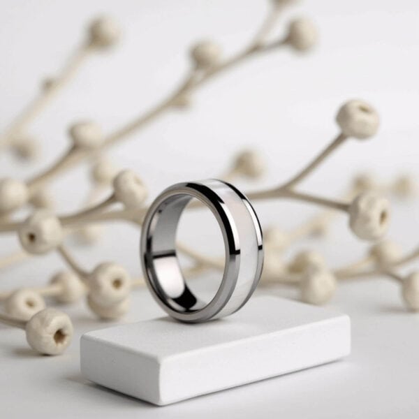 Mens Wedding Ring - Tungsten with Pearl Inlay