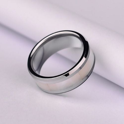 Mans Tungsten Ring with Pearl Inlay