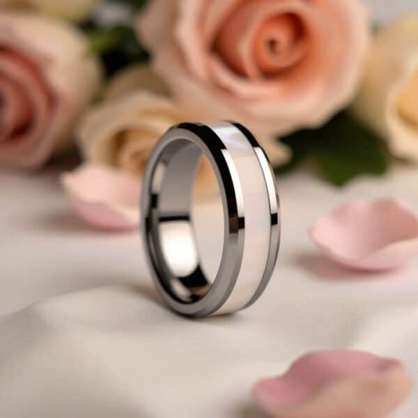 Mens Tungsten and Pearl Ring with Engraving Option