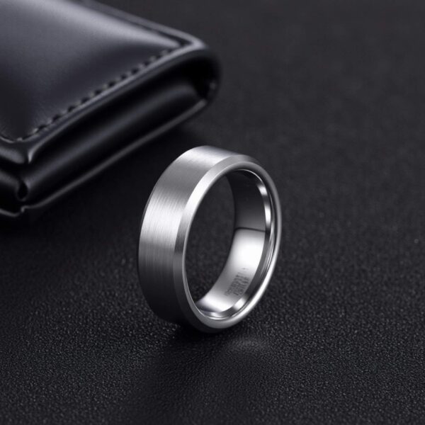 Brushed silver tungsten men’s ring, timeless 8mm wedding band or eternity engagement ring for gents.