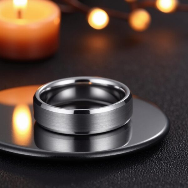 Men’s silver tungsten ring, brushed matte wedding band or eternity statement ring for guys.