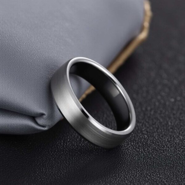 Silver matte tungsten ring for men, polished wedding band or promise eternity ring with engraving.