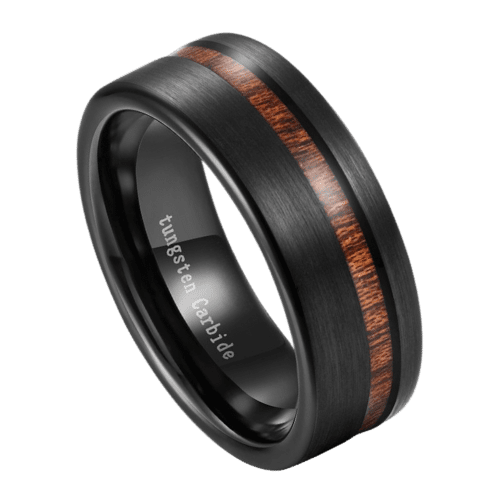 black mens ring with wood wedding engagement anniversary band 8mm tungsten