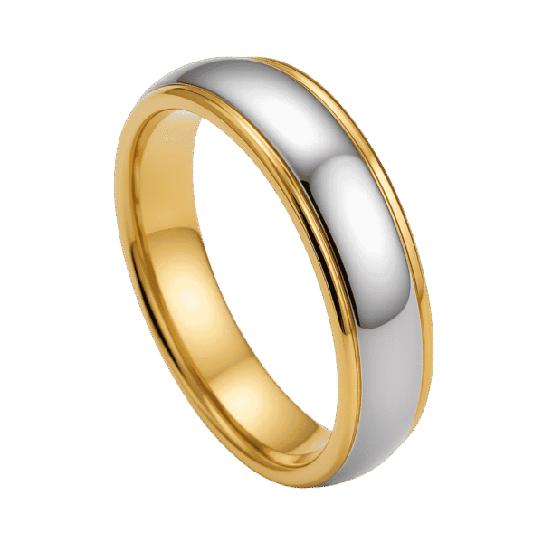 Gold and silver tungsten ring for men, bold two-tone wedding band or engagement eternity ring for gents with personalised engraving.
