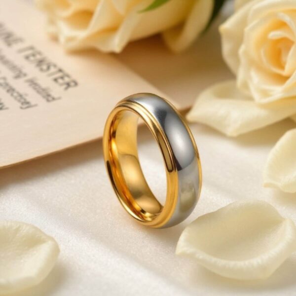 A standout mans wedding band that is unique as well as stylish. With its mix of gold and silver, this is also perfect as a mens fashion statement ring.