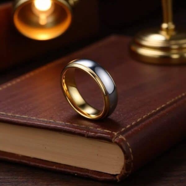 Mens tungsten ring - silver and gold fashion statement ring for him