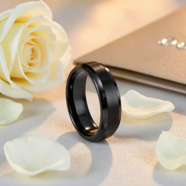 Fashion statement ring for men - a black tungsten ring that would also be perfect as a male wedding ring or an engagement ring for him.