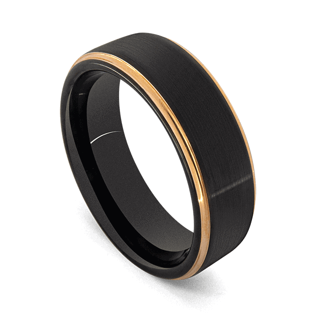 Chase - Black Tungsten Ring with Groove of Rose Gold at the Rims
