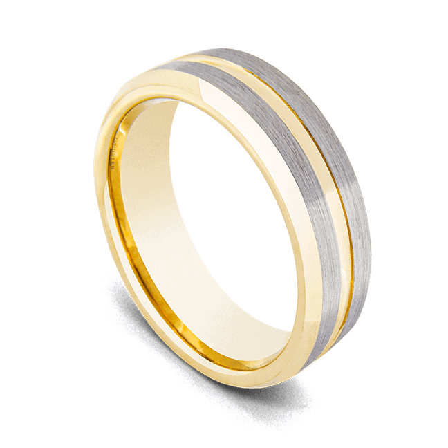 Contemporary gold and silver ring for men made with tungsten carbide