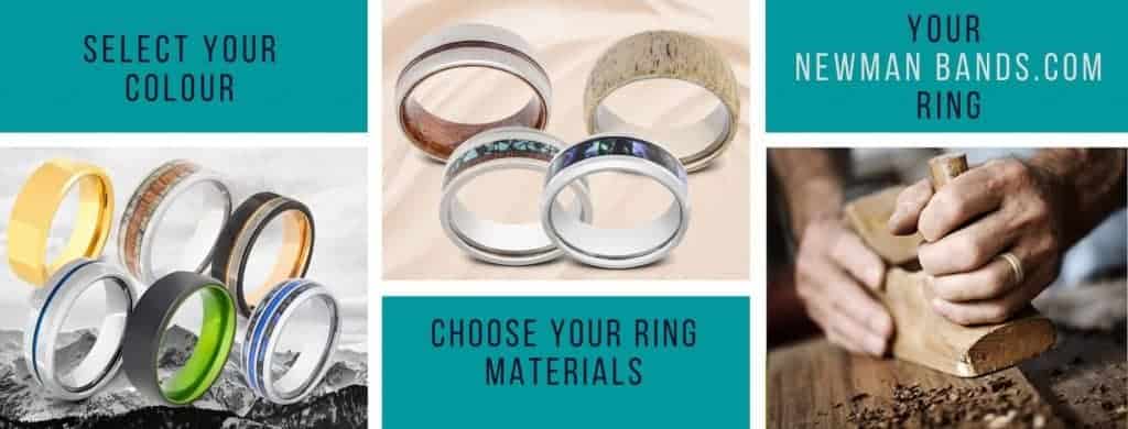 Collage displaying fashion, statement and wedding rings for men