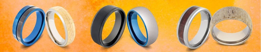Selection of Titanium Rings against an Orange Background