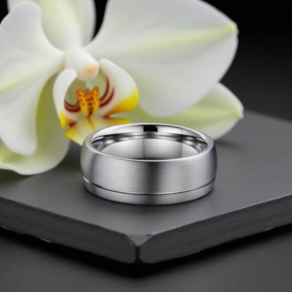 Tungsten ring for him - brushed silver mens ring with a groove of polished silver