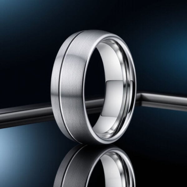 Fashion statement ring for him. A silver tungsten mans ring.