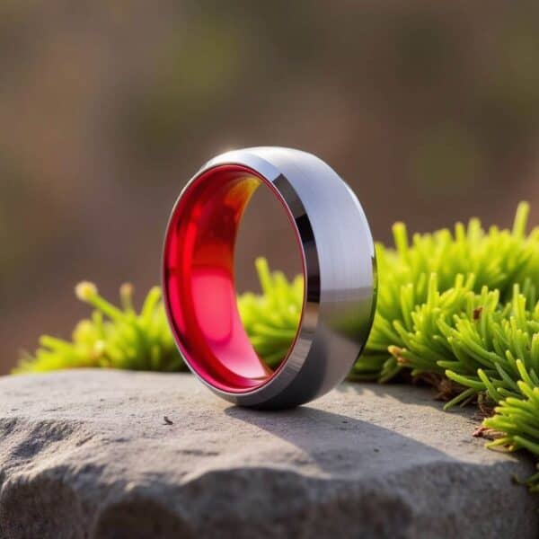Stylish Ring for Men in Silver Tungsten and Red