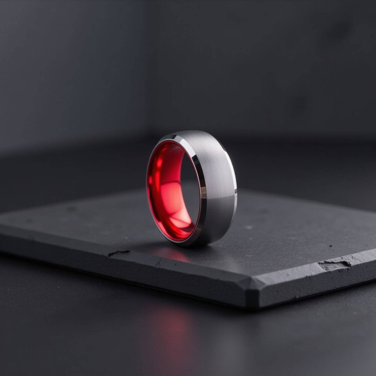 ed mens ring with brushed silver tungsten and polished sides modern style design