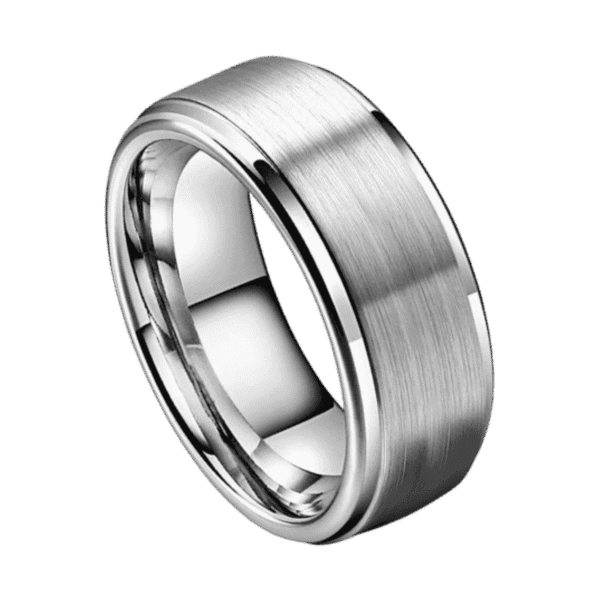 mens silver wedding ring or anniversary engagement band brushed tungsten 6mm 8mm polished rim all sizes