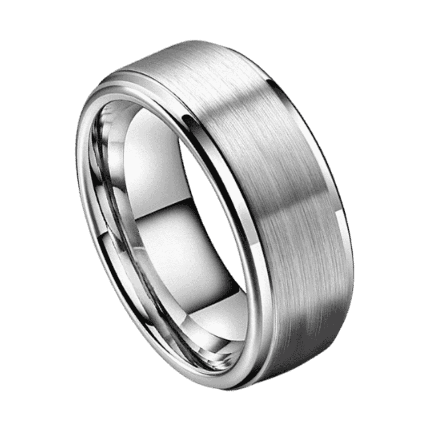 mens silver wedding ring or anniversary engagement band brushed tungsten 6mm 8mm polished rim all sizes