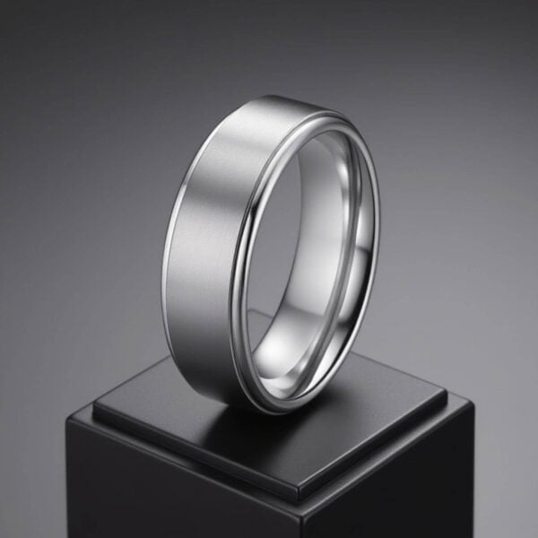 Mens engagement ring with custom ring engraving. Made with silver titanium.