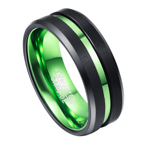 black mens ring with green band for wedding engagement anniversary ring 8mm tungsten
