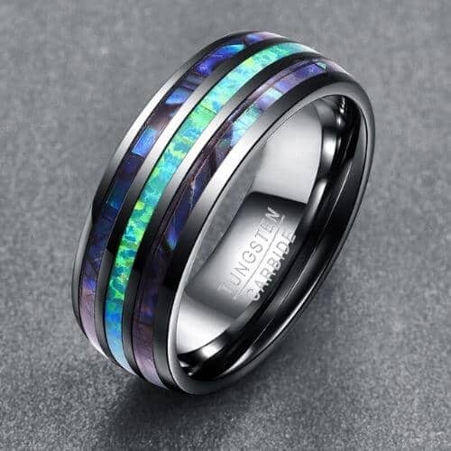 Mens Abalone Shell and Opal Ring set in Silver Tungsten in all sizes modern style design