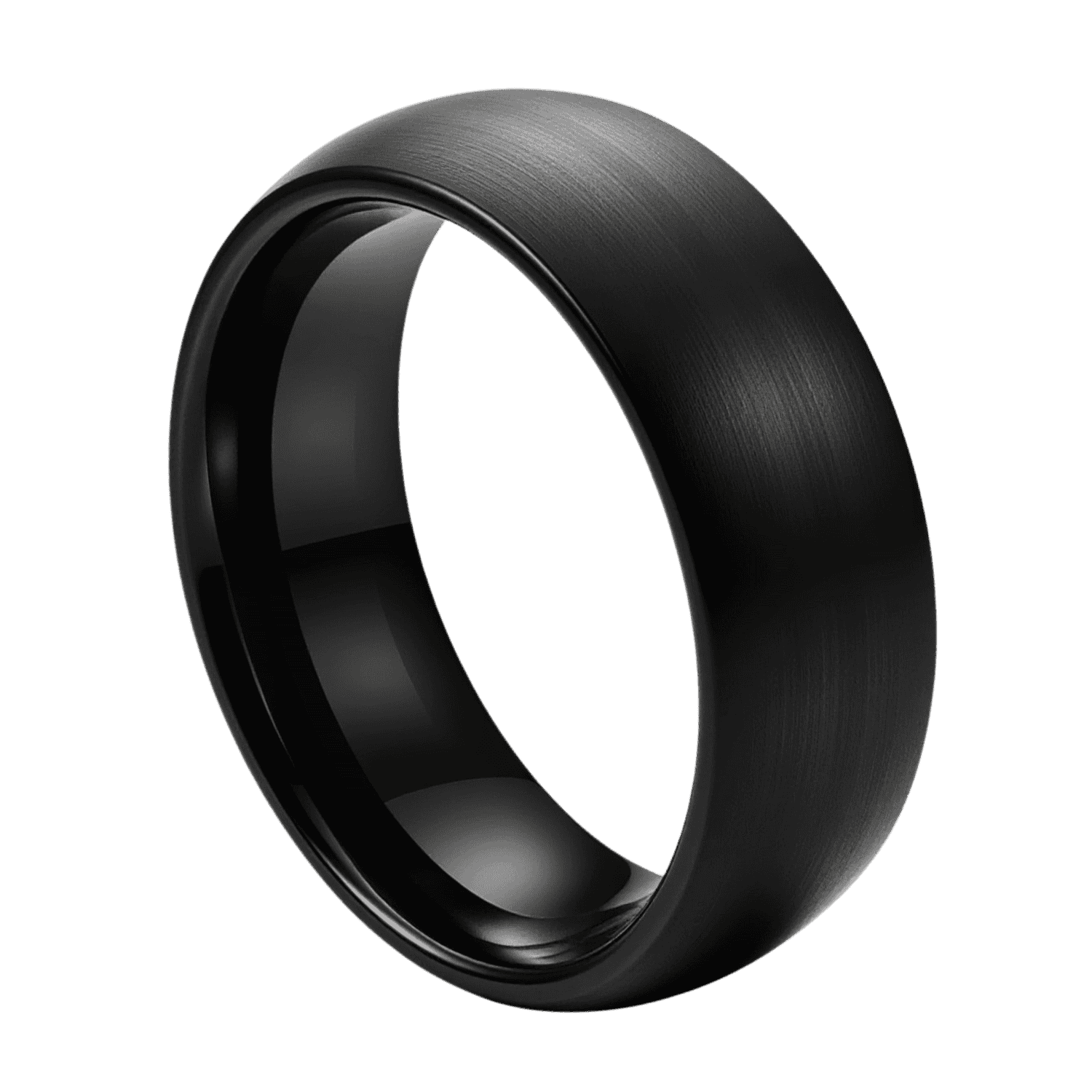 A stunning brushed black tungsten ring. Slightly domed in shape.