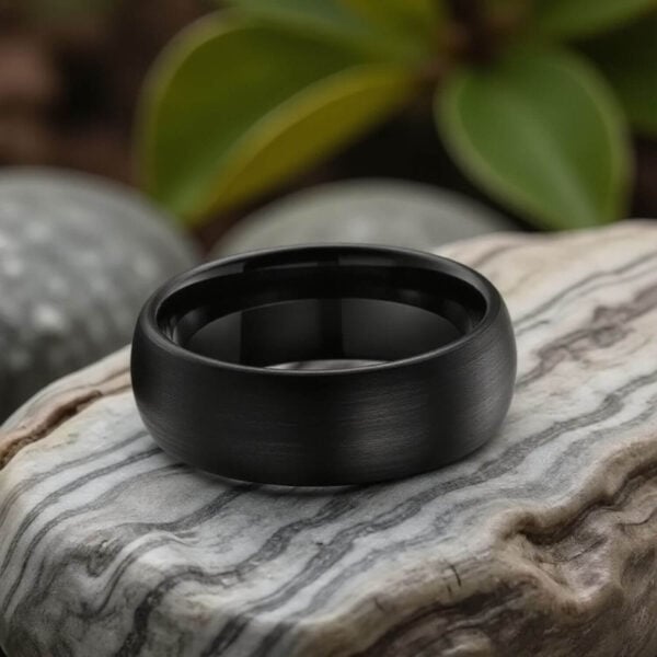 Male wedding ring with option to add a personalised engraving. Minimalistic Black look made with tungsten