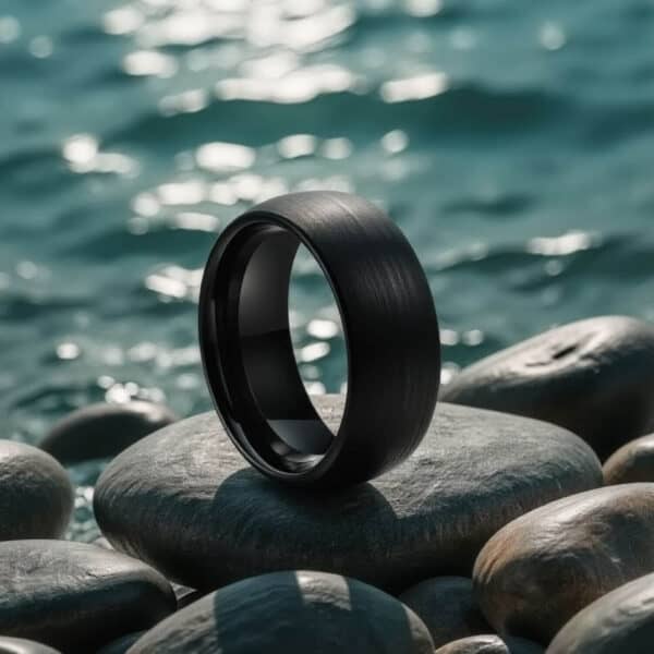 Mens wedding band or black eternity ring for man. Made with tungsten,