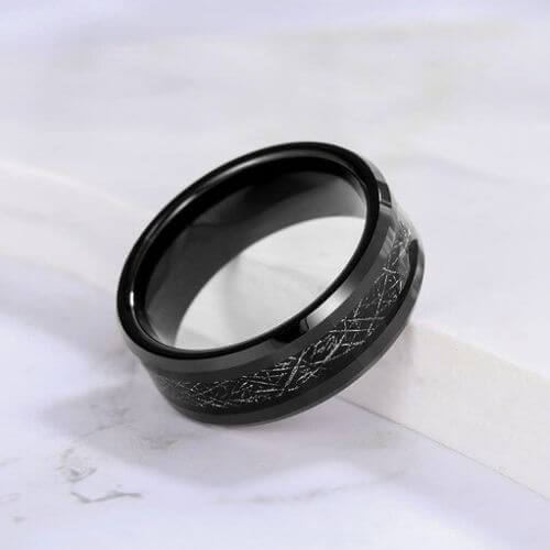 Meteorite Black Tungsten Men's Ring in modern style design