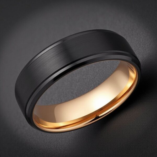 Gents Black Tungsten Band with Rose Gold