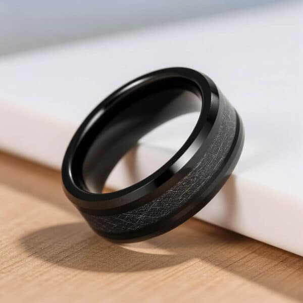 All black male tungsten ring ideally suited as a fashion statement ring for men
