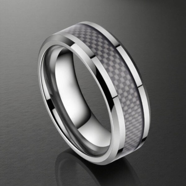 Tungsten Silver Band for Gents with Carbon Fibre Inlay