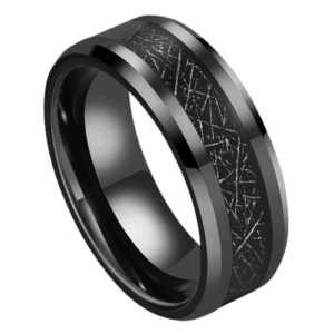 Men's Black Tungsten Ring with Meteorite Effect Inlay