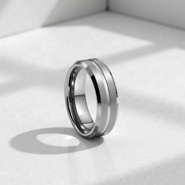A silver tungsten ring for gents, perfect as a male promise or eternity ring