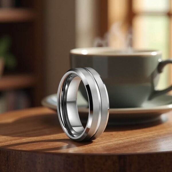 A stylish mens tungsten ring - silver wedding band for man