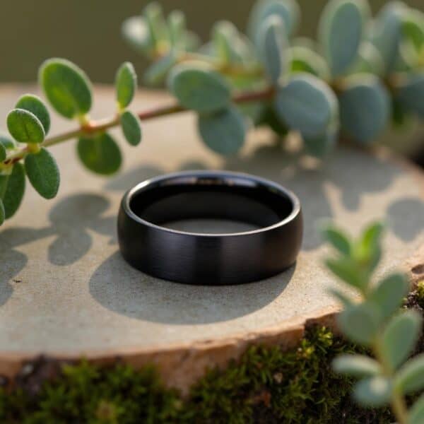 An elegant brushed black ring for him. Made with titanium, this lightweight ring is both comfortable and elegant.