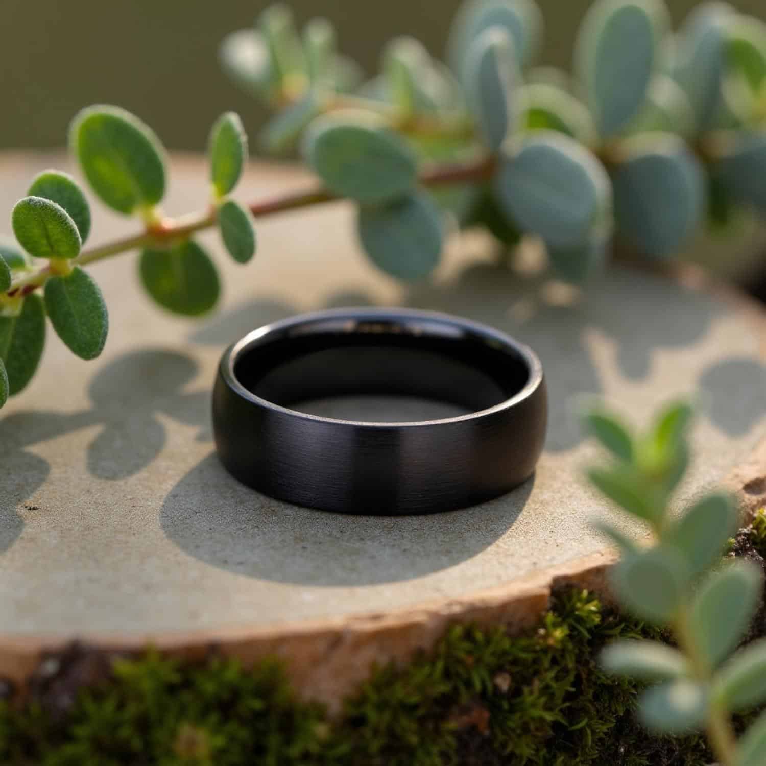 An elegant brushed black ring for him. Made with titanium, this lightweight ring is both comfortable and elegant.