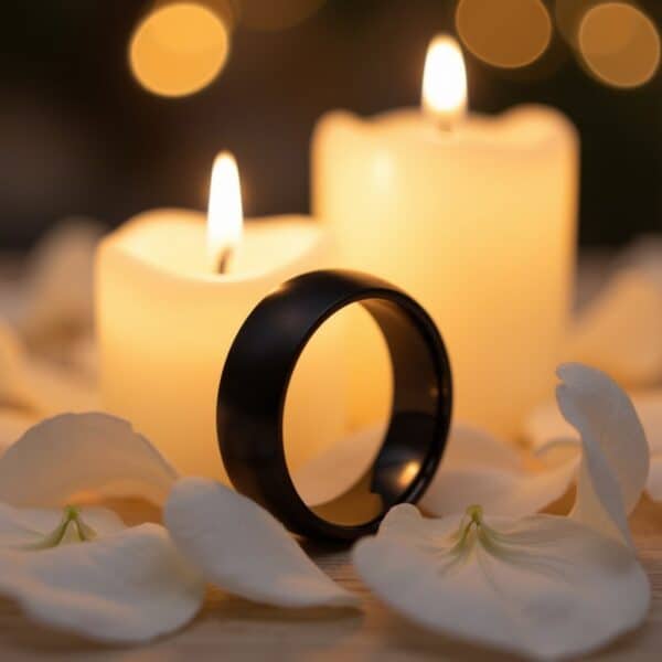 A minimalist brushed black titanium ring for men. Male fashion statement ring.