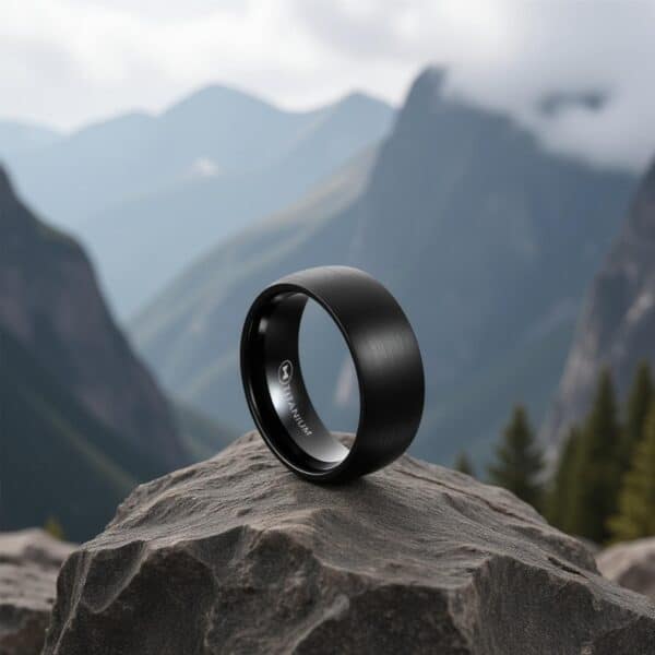 An eternity ring for him. Black titanium ring providing lightweight strength and style.