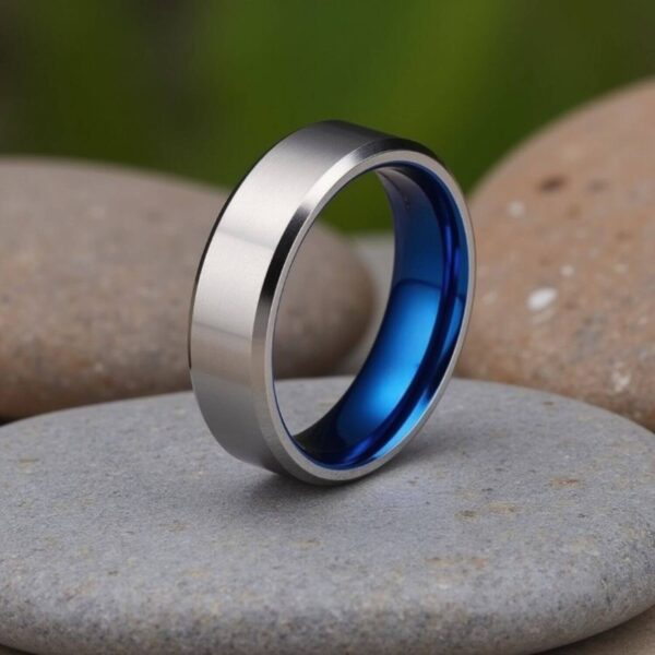 Sleek simple designed male wedding band Silver/Blue plated