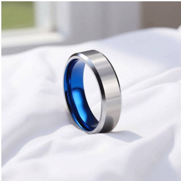 Elegant Male wedding ring - Titanium - Engraved - Silver and Blue inside