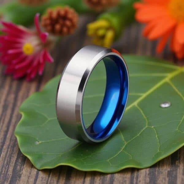 Men's promise ring made from titanium with Blue and Silver plates