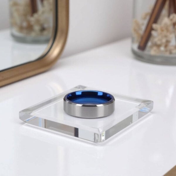 Titanium promise ring with sleek simple design. With Blue inside and Silver exterior